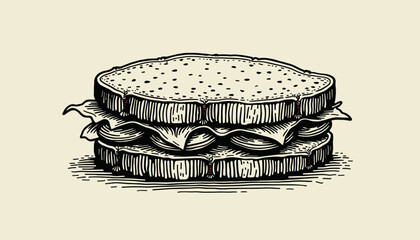 Hand-drawn illustration of a delicious sandwich with layers on a light background