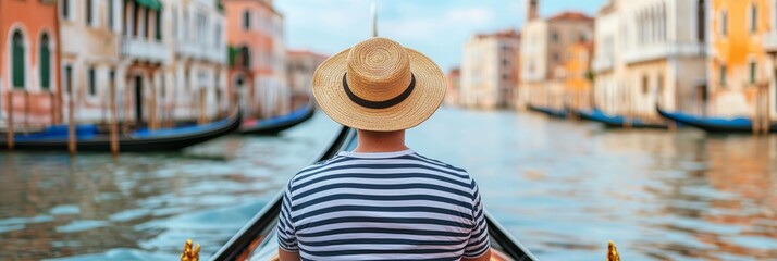 Gondola ride through historic canals venice travel experience serene waters back view adventure in a timeless city