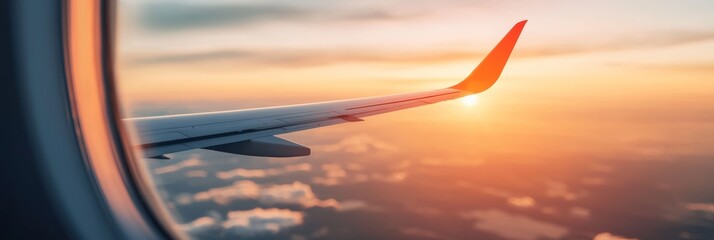 Sunset airplane journey aerial view travel photography serene atmosphere inspiring perspective