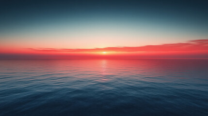 Breathtaking sunset over the ocean with fiery colors blending into the horizon creating a calm seascape