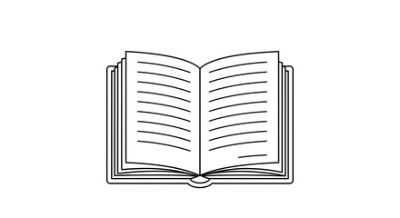 Minimalist line art illustration of an open book with lined pages, symbolizing reading and learning.