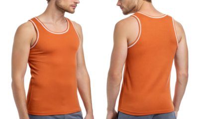 stylish tank top mockup in vibrant orange showcases modern design perfect for casual wear or athletic activities