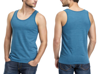 stylish tank top mockup showcasing modern design in vibrant blue color, perfect for casual wear and summer outings