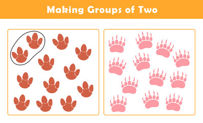 Making Groups of Two Worksheet. Grouping Picture Math Activity for Kids. Fun Math Activity for Children. Math kids activity sheet. 