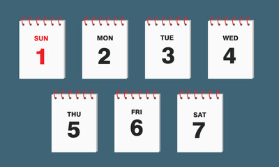 Seven calendars, each representing a day of the week, symbolizing a full weekly schedule or planning.