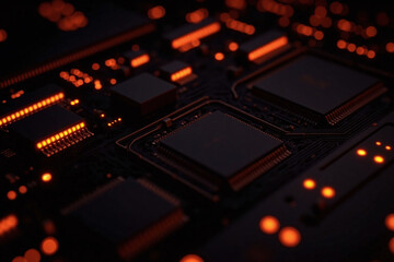 Obraz premium close up of a circuit board with lights on it2 1