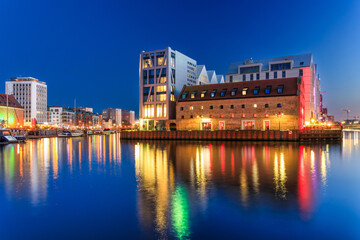 Beautiful old town of Gdansk with historic architecture at Motlawa river, Poland