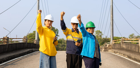 Workers Unite on a Bridge to Promote Safety Awareness During a Community Event in the Late Morning