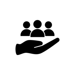 hand icon and group of people, simple flat style, pictogram logo sign symbol vector illustration, isolated on white for mobile app