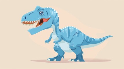 Obraz premium Blue cartoon dinosaur with sharp teeth and claws roaring in front of an abstract background.