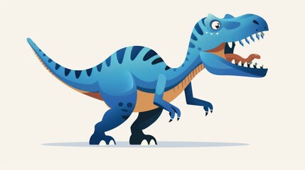 Obraz premium Blue cartoon dinosaur with sharp teeth and claws roaring in front of an abstract background.
