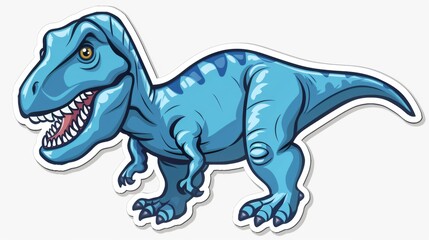 Fototapeta premium Blue cartoon dinosaur with sharp teeth and claws roaring in front of an abstract background.