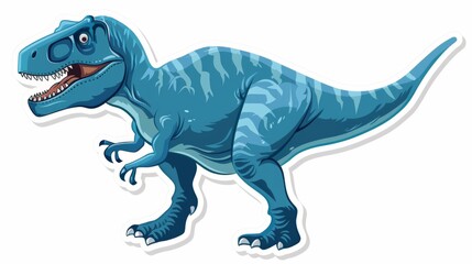 Fototapeta premium Blue cartoon dinosaur with sharp teeth and claws roaring in front of an abstract background.