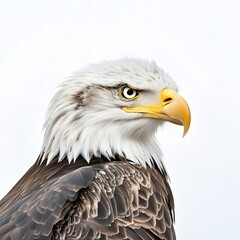 Fototapeta premium Portrait of a Bald Eagle with Distinctive Feathers and Sharp Eyes Against a Light Background