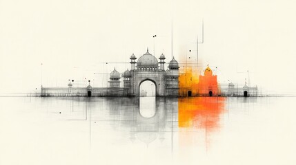 Fototapeta premium Detailed sketch of an arched gateway with architectural elements