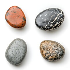 Collection of Smooth Polished Natural Stones in Various Colors on a White Background