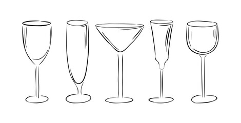 Set of wine and alcoholic beverages glasses