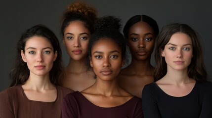 Portrait of multiracial women in studio looking at camera over grey background.