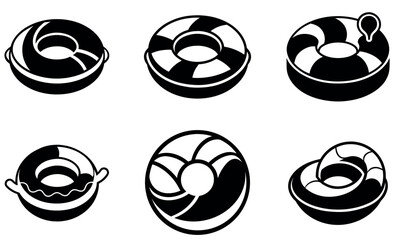 Six Simple Black and White Pool Float Illustrations