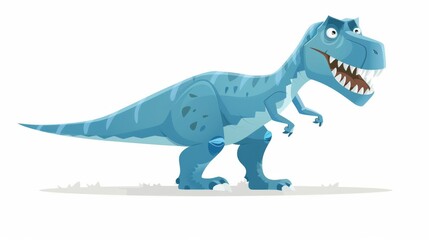 Fototapeta premium Blue cartoon dinosaur with sharp teeth and claws roaring in front of an abstract background.