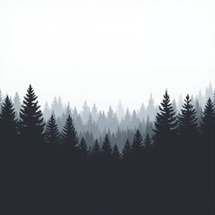 Fototapeta premium A serene silhouette of dense evergreens against a misty backdrop.