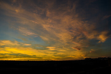 sunset, horizon, rays through clouds, dawn through clouds