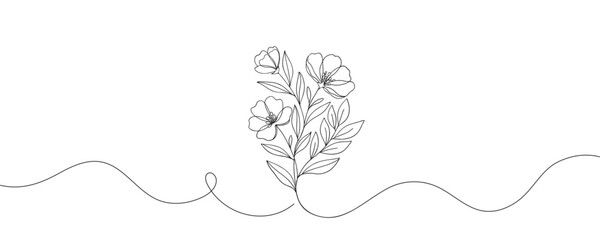 The flower is drawn as a continuous line. Vector illustration.