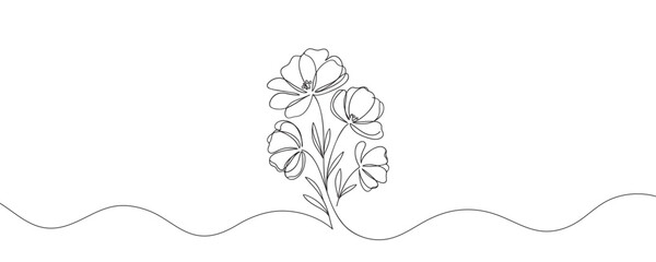 The flower is drawn as a continuous line. Vector illustration.