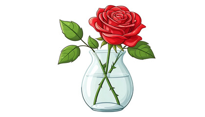 Fototapeta premium Red Rose in Glass Vase cartoon png