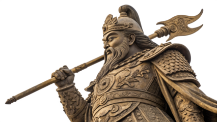 Incredible Stone Guan Yu Statue Chinese General with Brass Guandao Weapon, Transparent