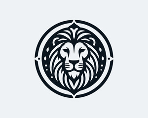 Lion head mascot icon vector illustration. black and white lion logo design template