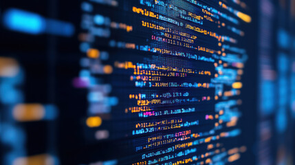 close up of computer screen displaying complex code with colorful syntax highlighting, showcasing programming and technology. vibrant colors create dynamic and engaging visual