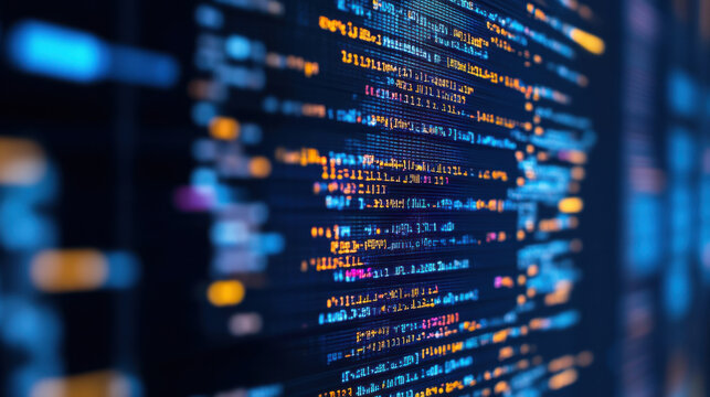 close up of computer screen displaying complex code with colorful syntax highlighting, showcasing programming and technology. vibrant colors create dynamic and engaging visual