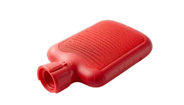 Red Rubber Hot Water Bottle with a textured surface for improved grip and heat distribution png