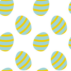Colorful decorative eggs with stripes on a white background create a festive design for spring