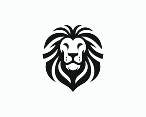 Lion Logo Design Vector Template. Elegant Lion Head Icon in Black and White Illustration.