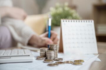 Fototapeta premium Loan appointment pay debt. Expenses finance credit. Credit cost budget.