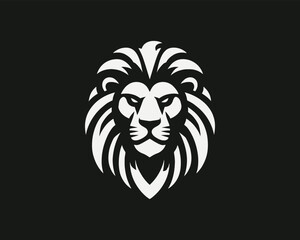Lion Logo Design Vector Template. Elegant Lion Head Icon in Black and White Illustration.