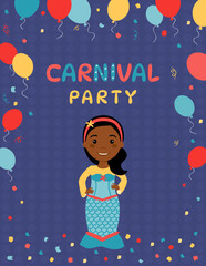 Carnival party poster with a girl dressed in a mermaid costume.