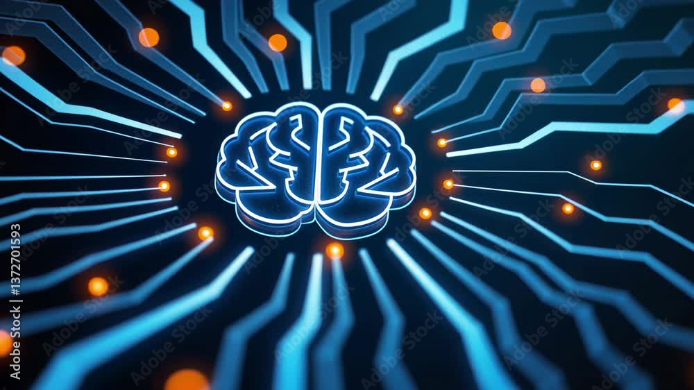 Poster digital brain concept with circuit patterns and glowing lights representing technology and intellige