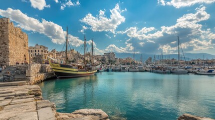Fototapeta premium Venetian Architecture and Ancient Buildings in the Inner Harbor of Heraklion, Greece