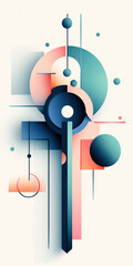 Obraz premium Abstract geometric design featuring circles, lines, and shapes in soft pastel colors, creating a modern artistic composition, ideal for backgrounds and creative projects, design concept