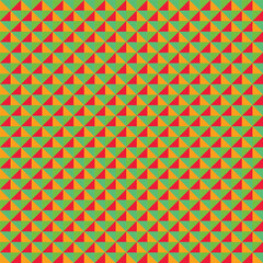 Mosaic pattern created from an autumn palette of rustic red, orange, leaf green and neon acid green triangles