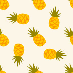 Pineapples Only on Beige Background. Seamless pattern background ideal for wrapping paper, fabric, textile etc.