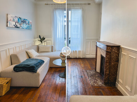Un avant et apr&egrave;s d'un appartement. Concept du home staging.