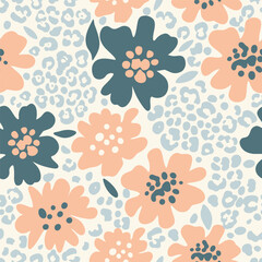 Floral leopard seamless pattern  vector illustration