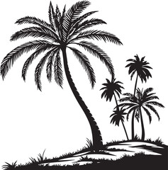 black silhouette of palm trees, palm trees vector isolated on white background