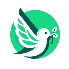 Obraz premium A dove with a sprout in its beak, green vector, transparent background