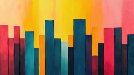 Obraz premium Vibrant acrylic painting of a city skyline formed from bars of a financial chart
