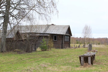 abandoned uninhabited houses in old villages from the times of collective farms and...